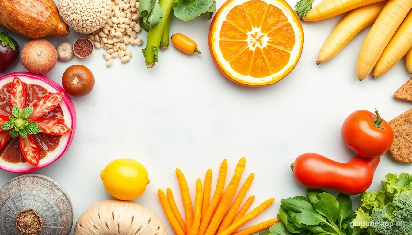 Colorful variety of high-fiber foods supporting gut health