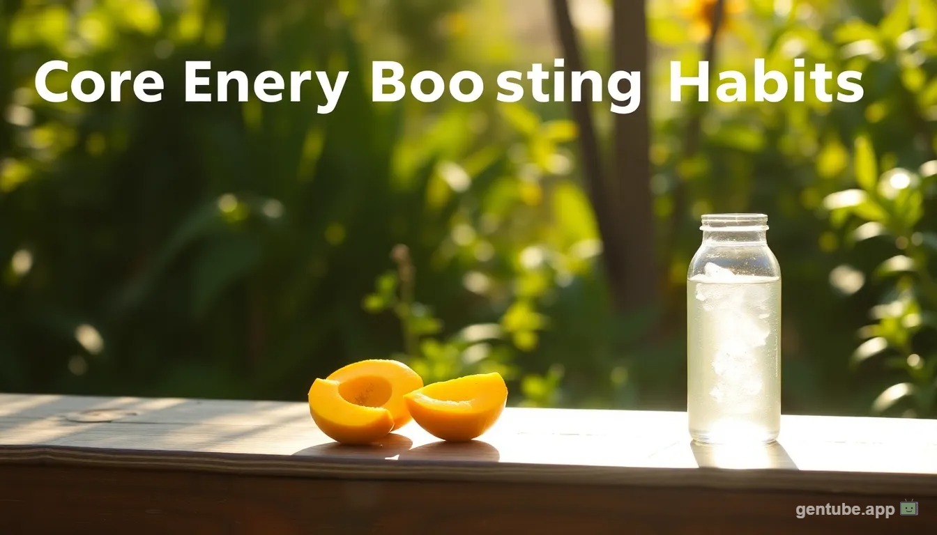 Energy boosting morning habits including sunlight exposure, movement, and hydration