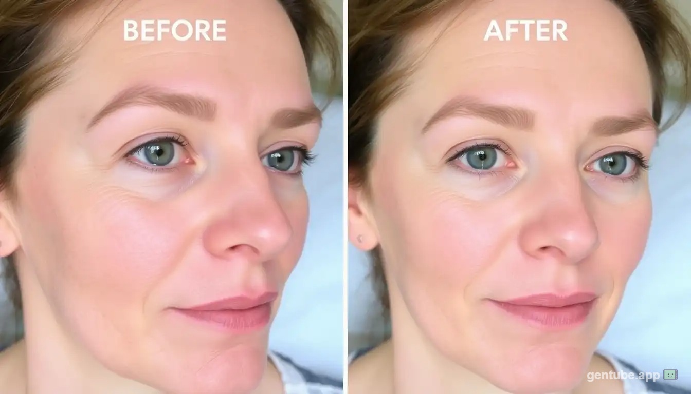 Before and after comparison showing reduced fine lines and clearer skin after retinol use