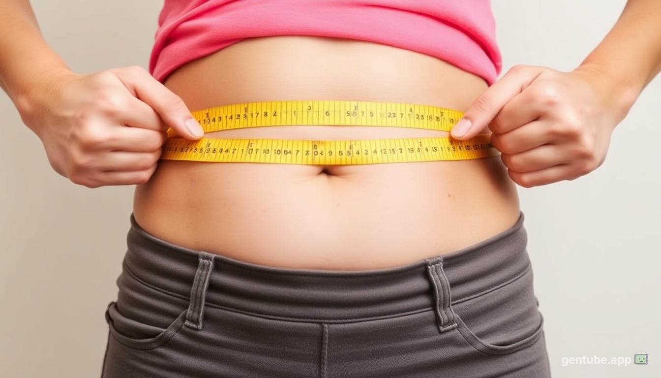 Woman measuring waist circumference tracking belly fat loss progress