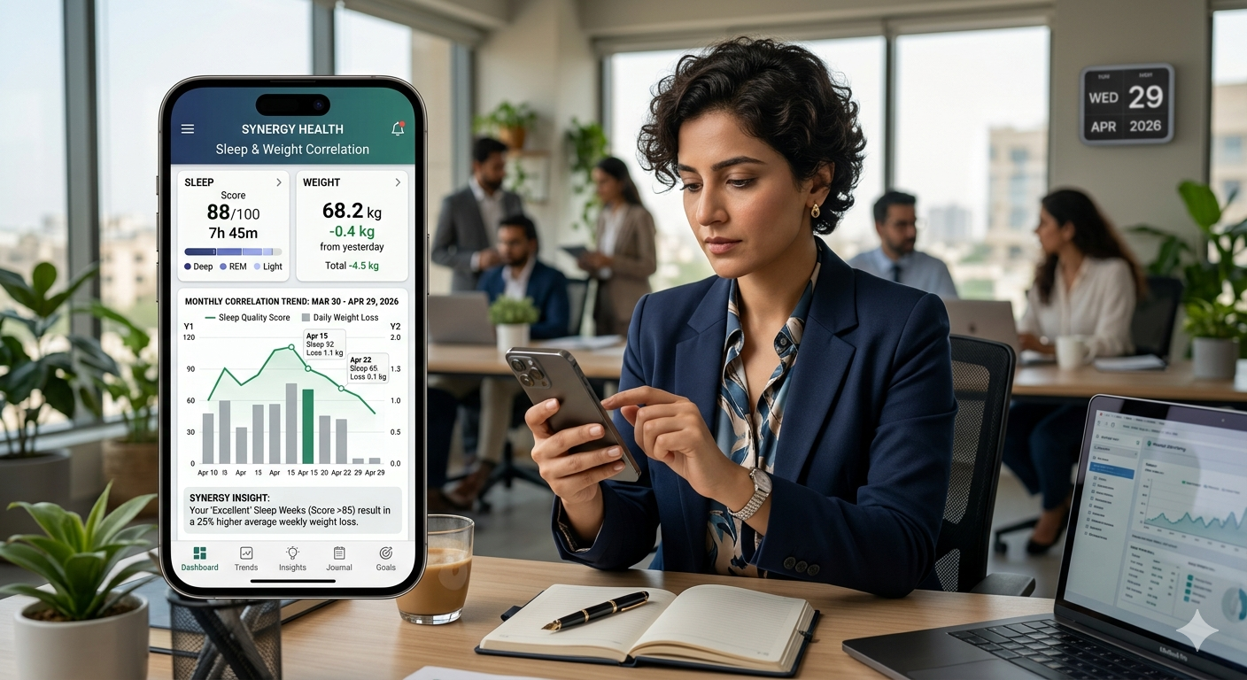 Professional tracking sleep quality and weight loss correlation on smartphone app