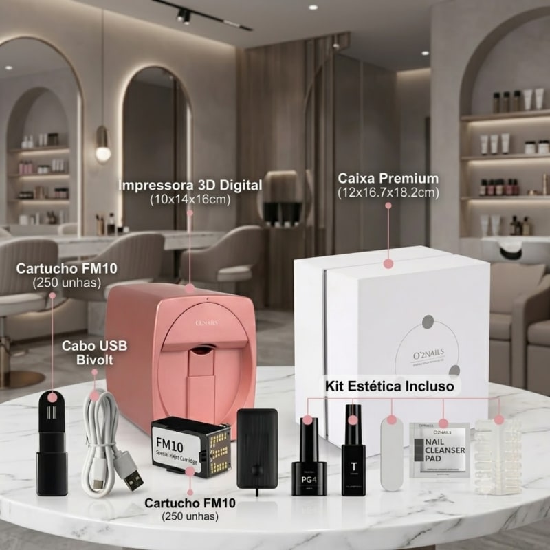 Impressora de Unhas Digital O2nails M1 Rosa