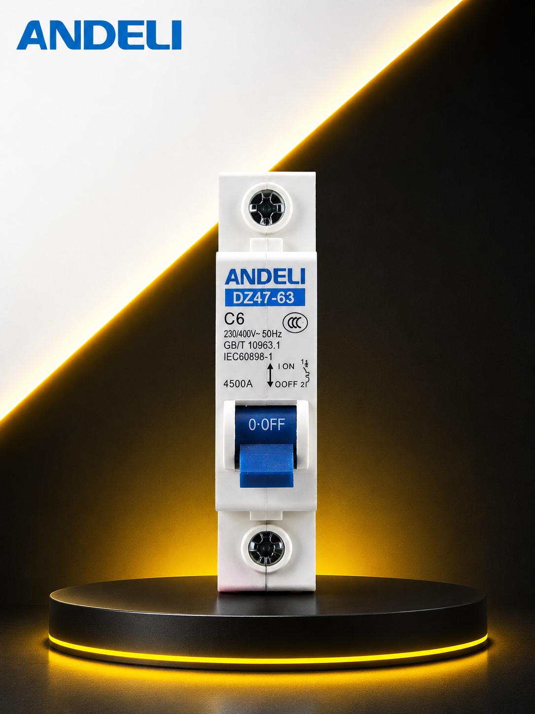 ANDELI AC MCB Single Pole DZ47-63 1P 6A Miniature Circuit Breaker