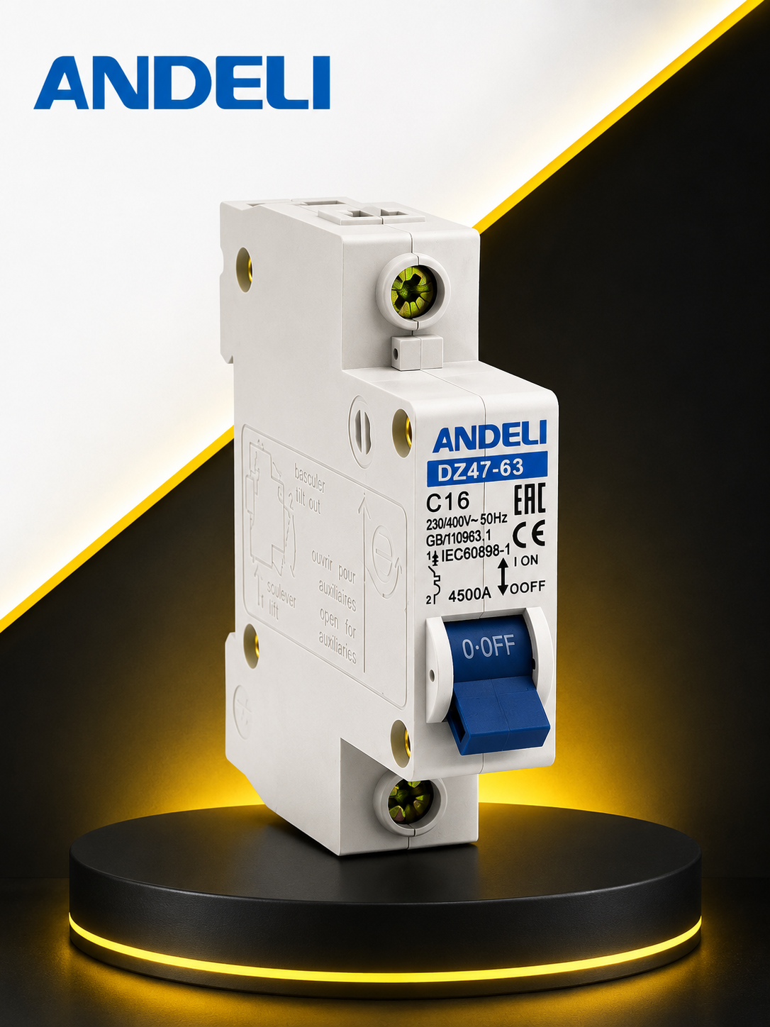 ANDELI AC MCB Single Pole DZ47-63 1P 16A Miniature Circuit Breaker