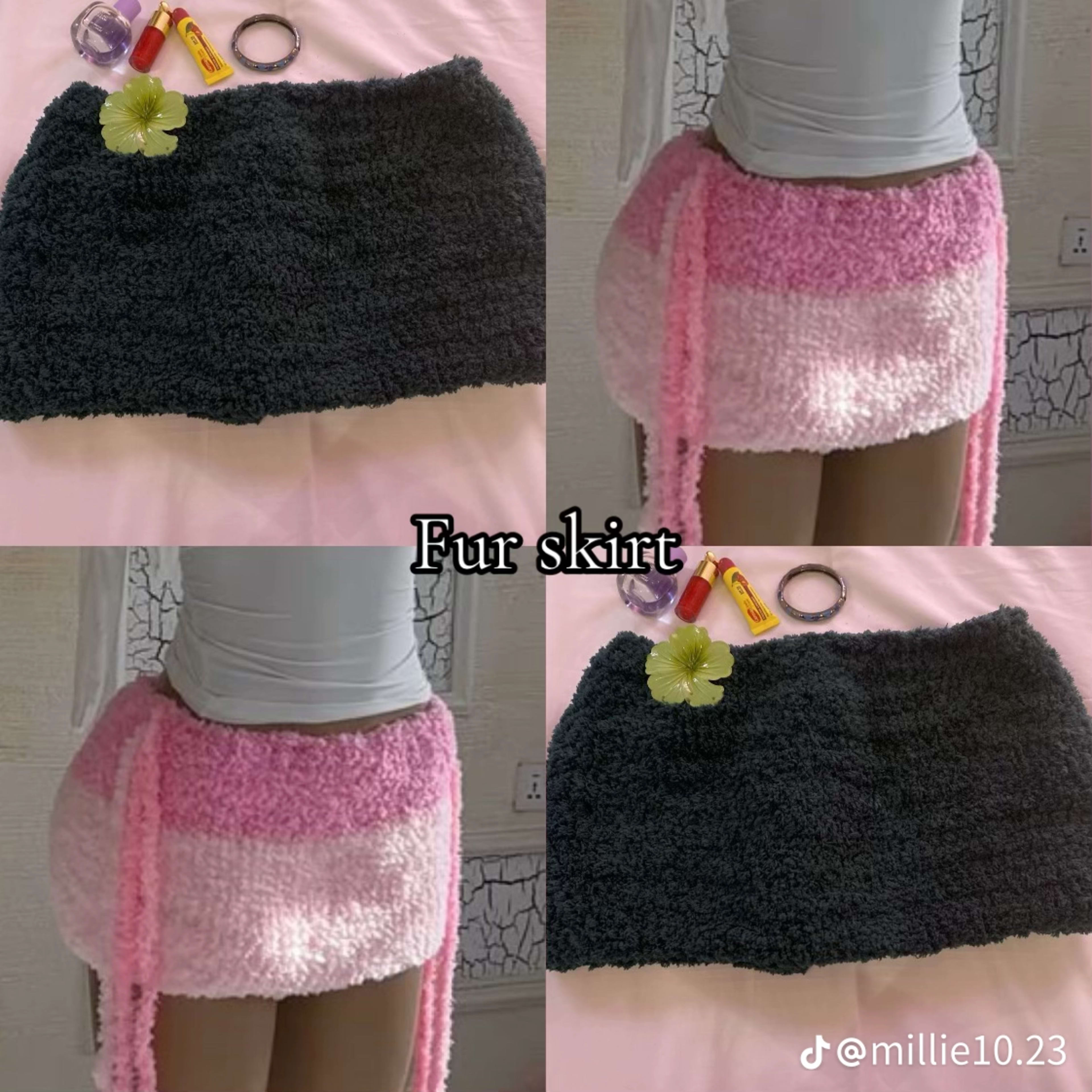 Crochet mini Fur Skirt