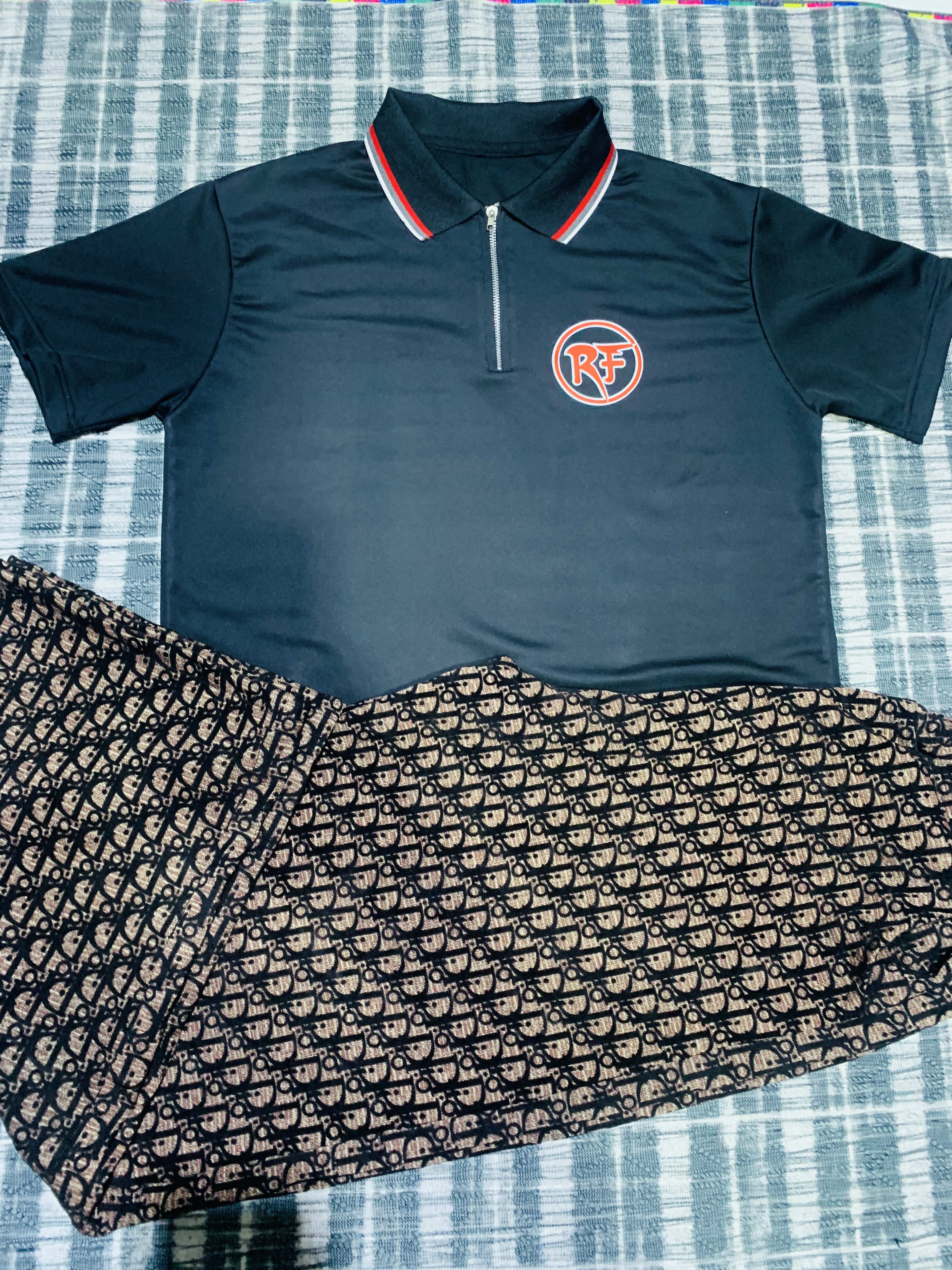 Black Polo & Patterned Joggers Set