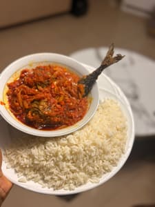 white rice and sauce
