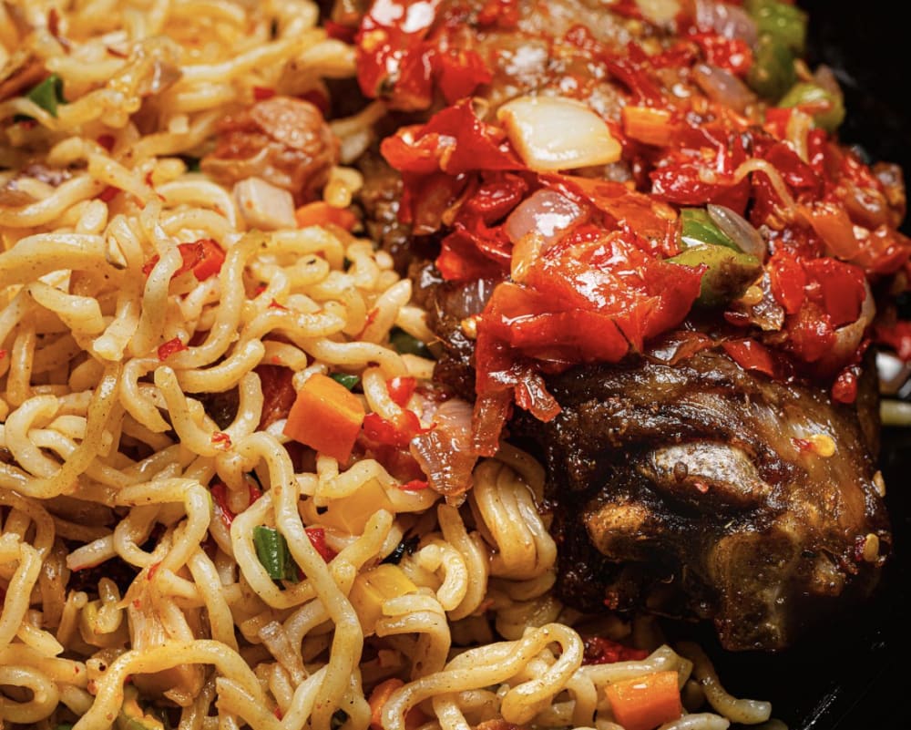 Noodles and turkey