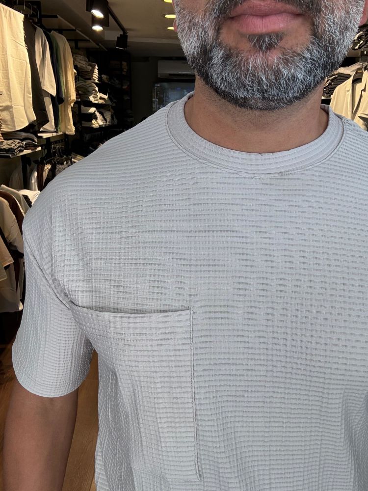 Cep Detaylı Over Size Esnek Kumaş T-shirt