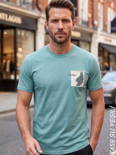 Göğüs Baskı Detaylı Slim Fit T-shırt