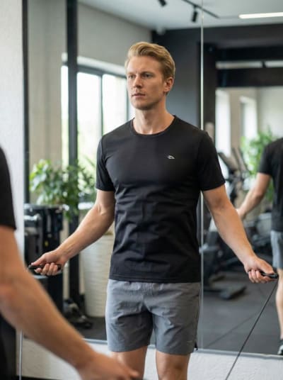 Sıfır Yaka Esnek Kumaş Spor T-shirt
