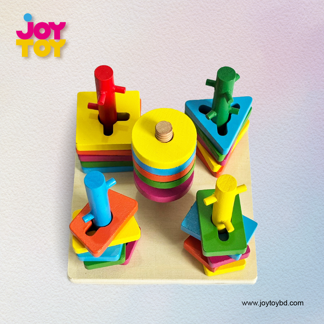 Wooden Five Column Set Blocks Geometry Puzzles