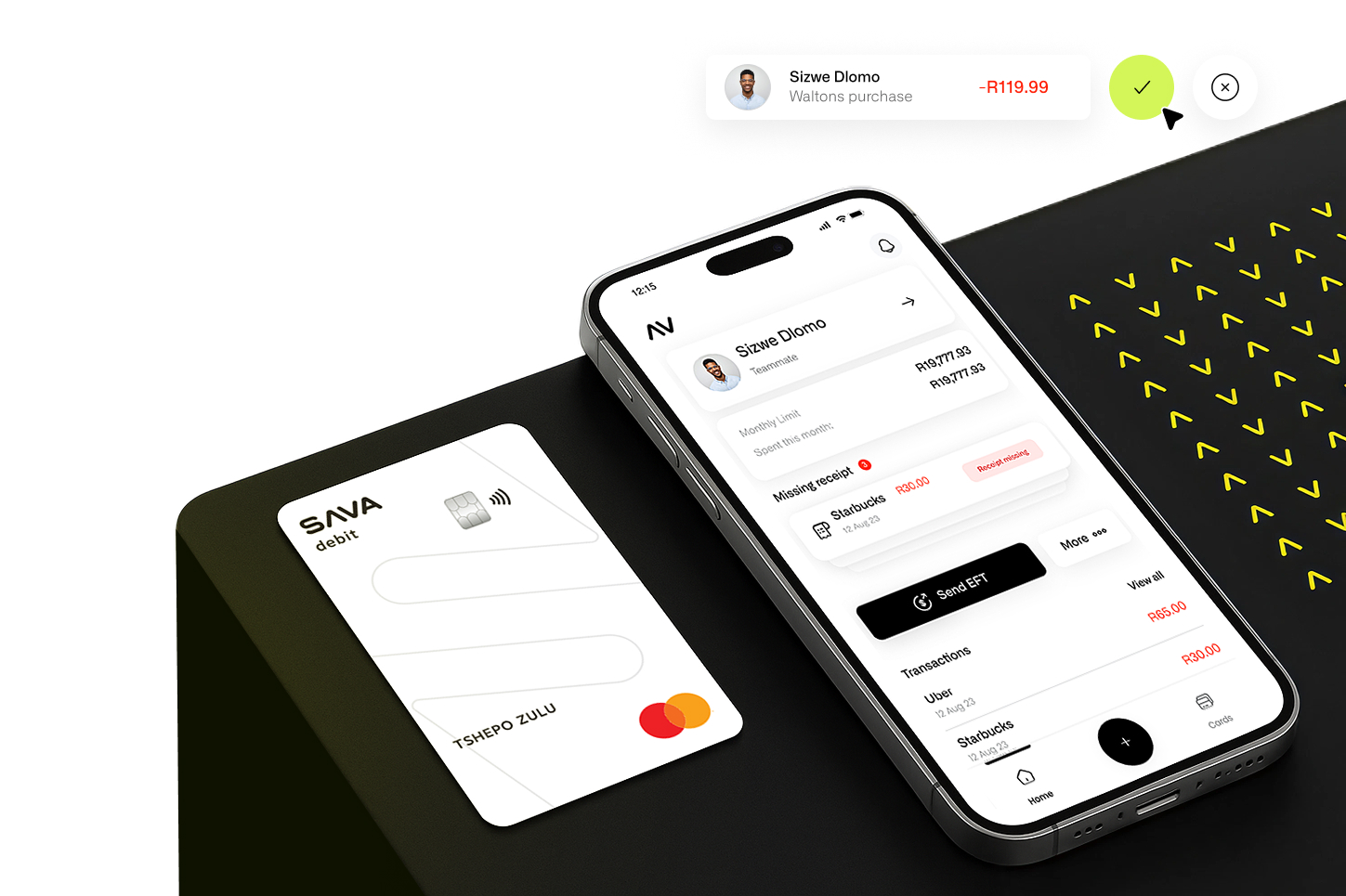 SAVA mobile app and debit card showcase