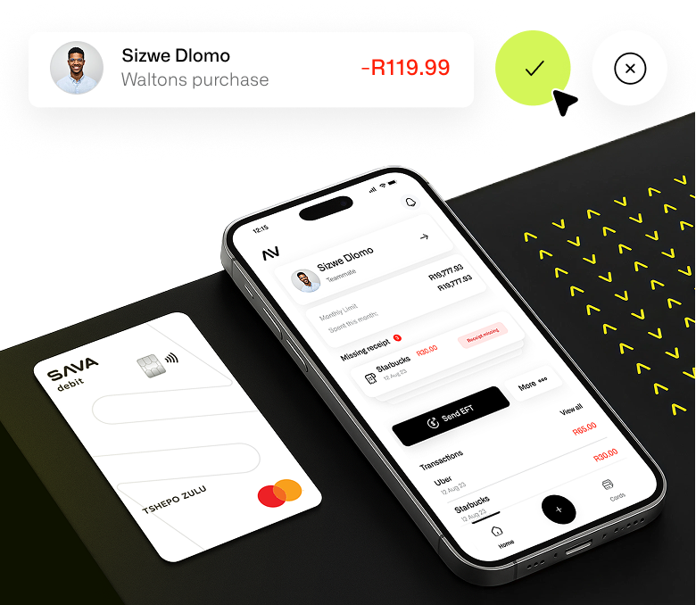 SAVA mobile app and debit card showcase