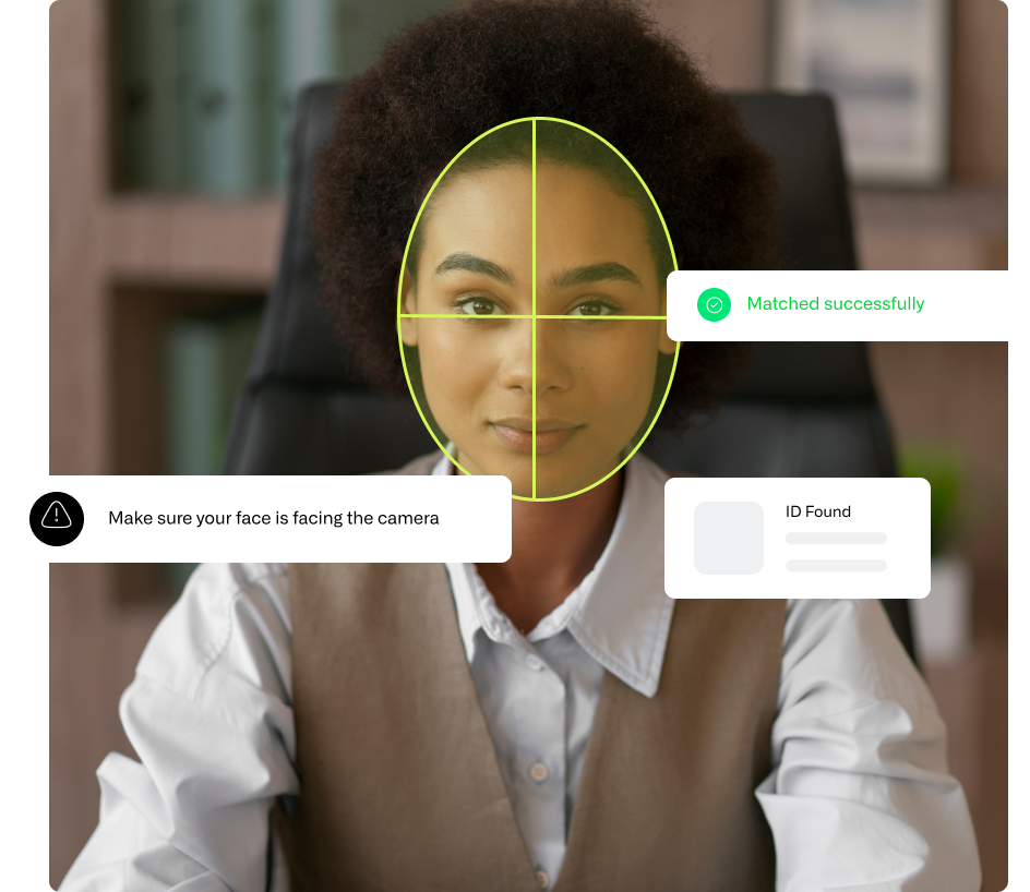 Digital banking interface showing layered cards and customer flow