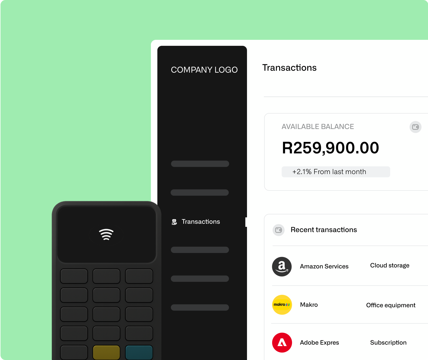 Digital banking interface showing layered cards and customer flow