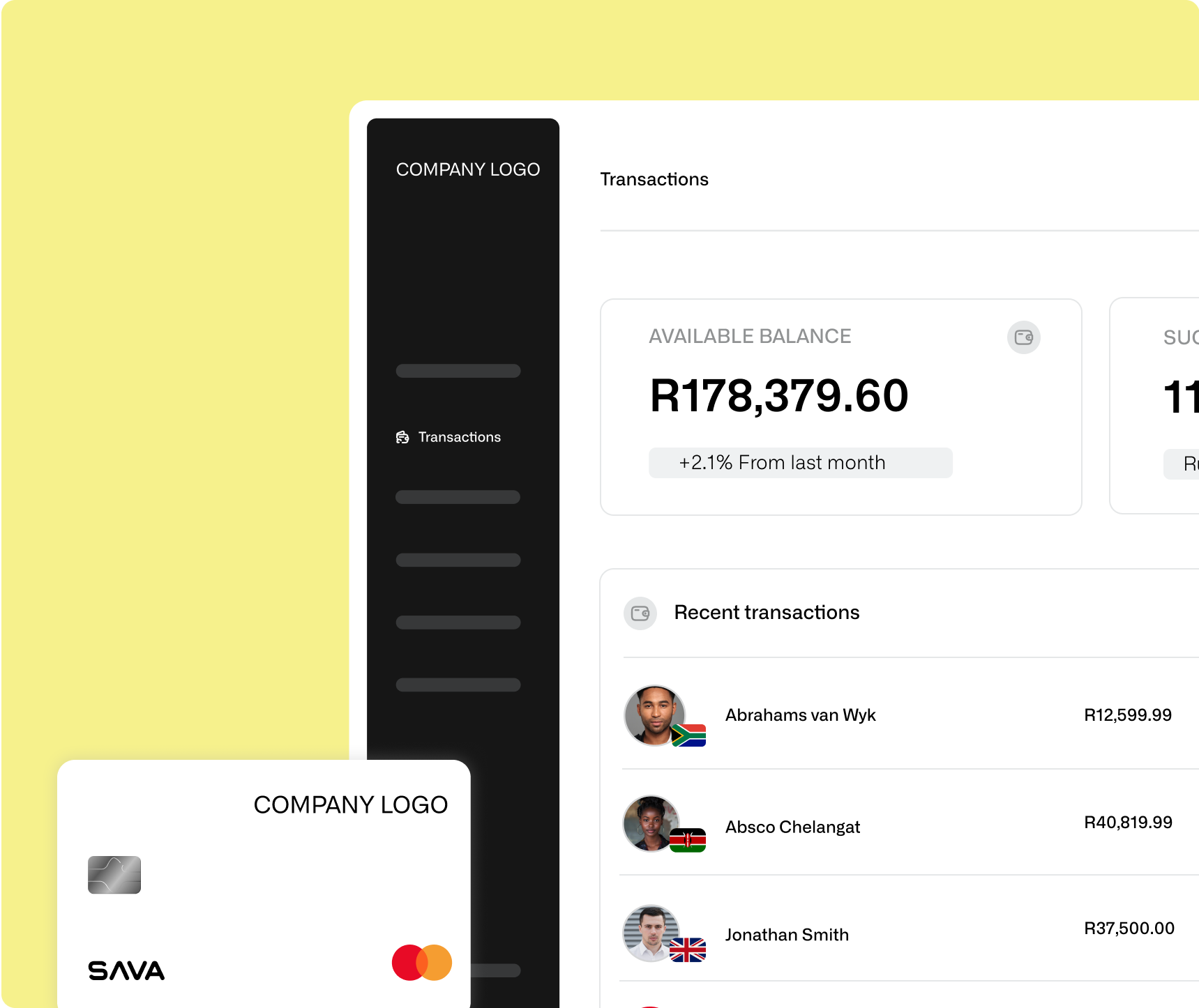Digital banking interface showing layered cards and customer flow