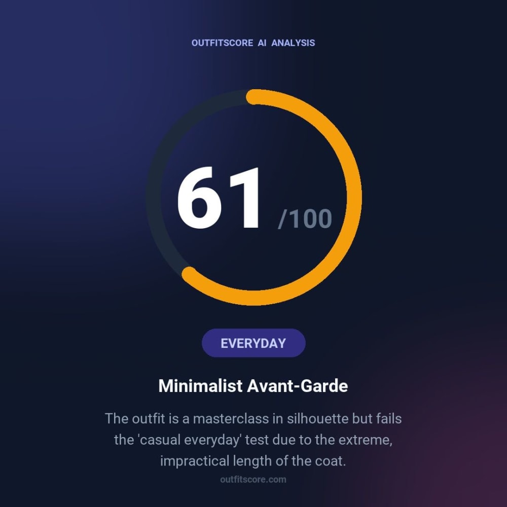 Everyday Minimalist Avant-Garde outfit scored 61/100