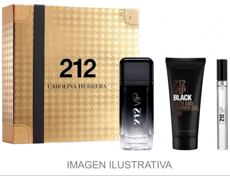 Carolina H. 212 VIP Black 100 ml Edp+mini+gel Carolina Herrera — perfume original, frasco
