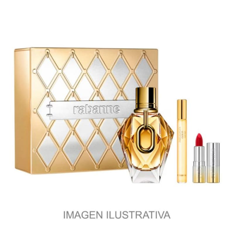 Paco R. Million Gold 90 ml Edp+labial+mini Paco Rabanne — perfume original, frasco