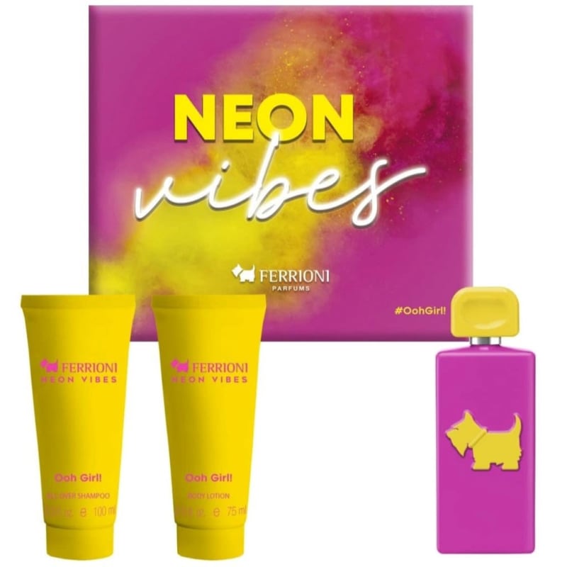 Ferrioni Neon Vibes #oohgirl! 100 ml Edt+crema+shampoo Ferrioni — perfume original, frasco