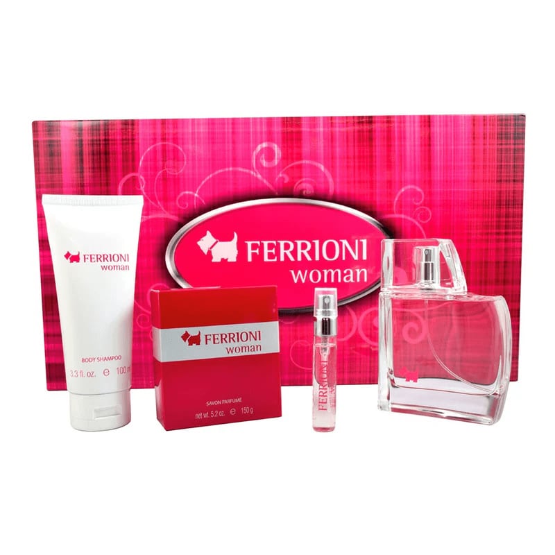 Ferrioni Woman 100 ml Edp+crema+shampoo+mini Ferrioni — perfume original, frasco