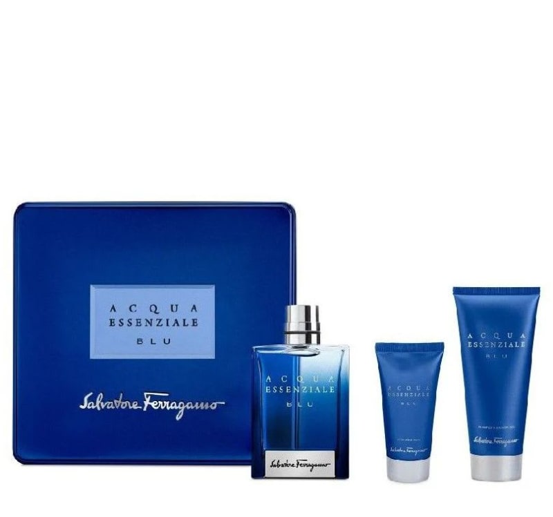 Salvatore F. Acqua Essenziale Blu 100 ml Edt+after+gel Ferragamo — perfume original, frasco