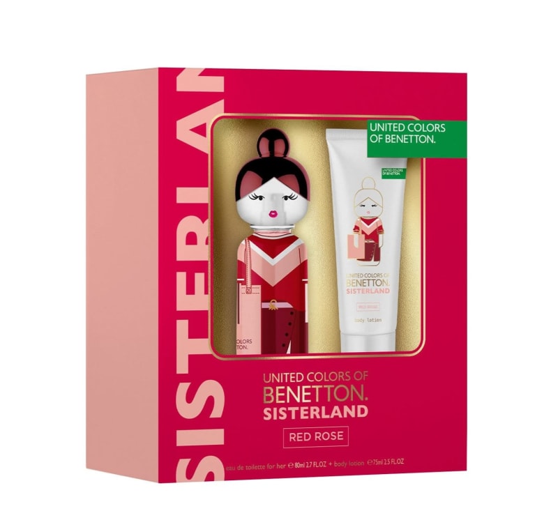 Benetton Sisterland Red Rose 80 ml Edt+crema Benetton — perfume original, frasco