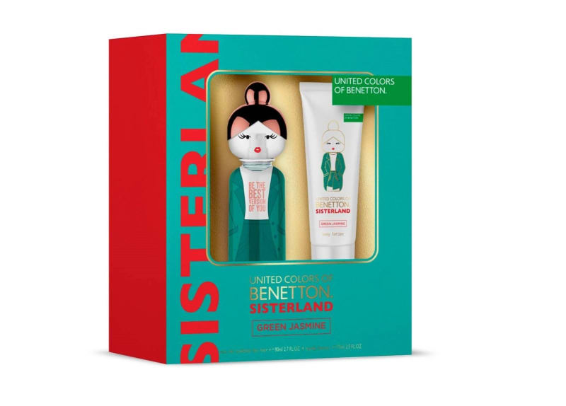 Benetton Sisterland Green Jasmine 80 ml Edt+crema Benetton — perfume original, frasco