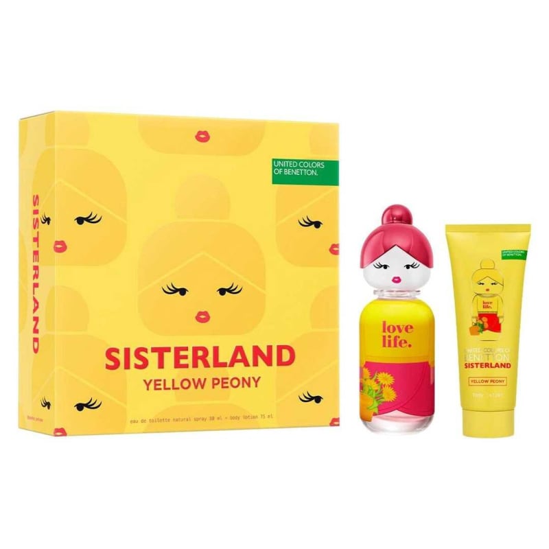 Benetton Sisterland Yellow Peony 80 ml Edt+crema Benetton — perfume original, frasco