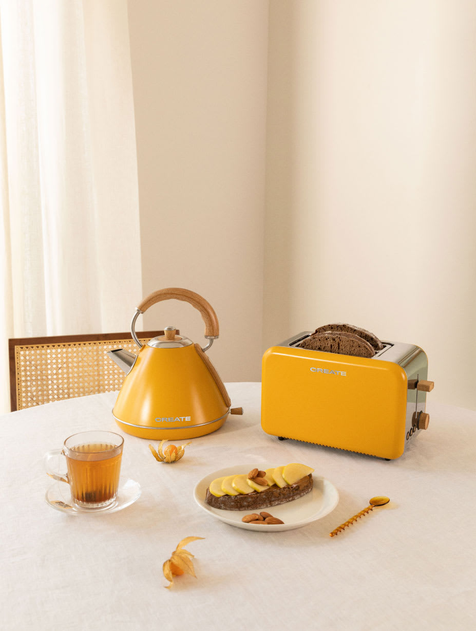 PACK TOAST RETRO Pequeña Tostadora para rebanadas anchas + KETTLE RETRO 1.7 L Hervidor de agua