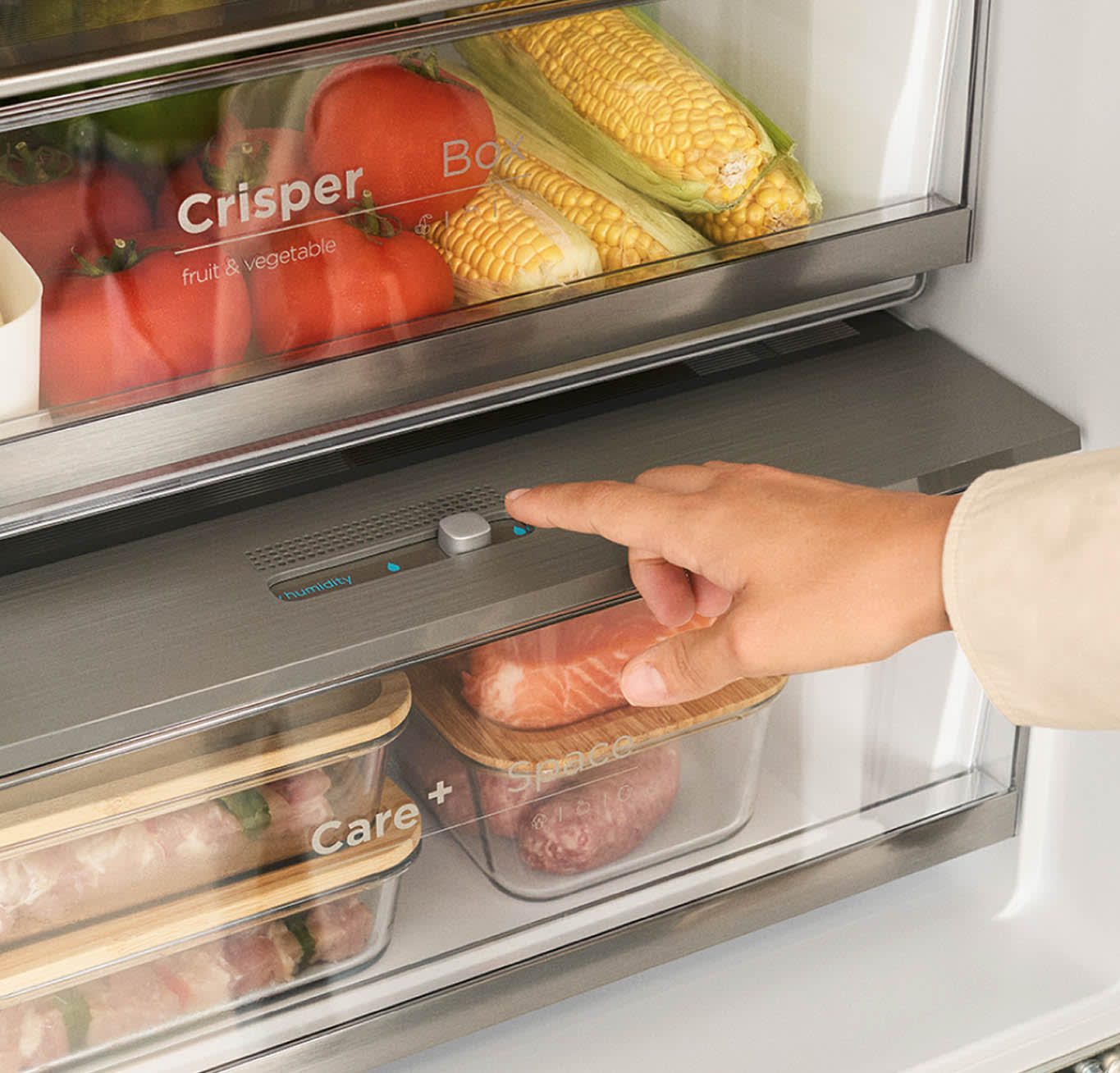 Este cajón te permite ajustar su temperatura a una diferente de la del resto de la nevera para conservar alimentos frescos durante más tiempo: fruta, verdura, carnes, pescados...