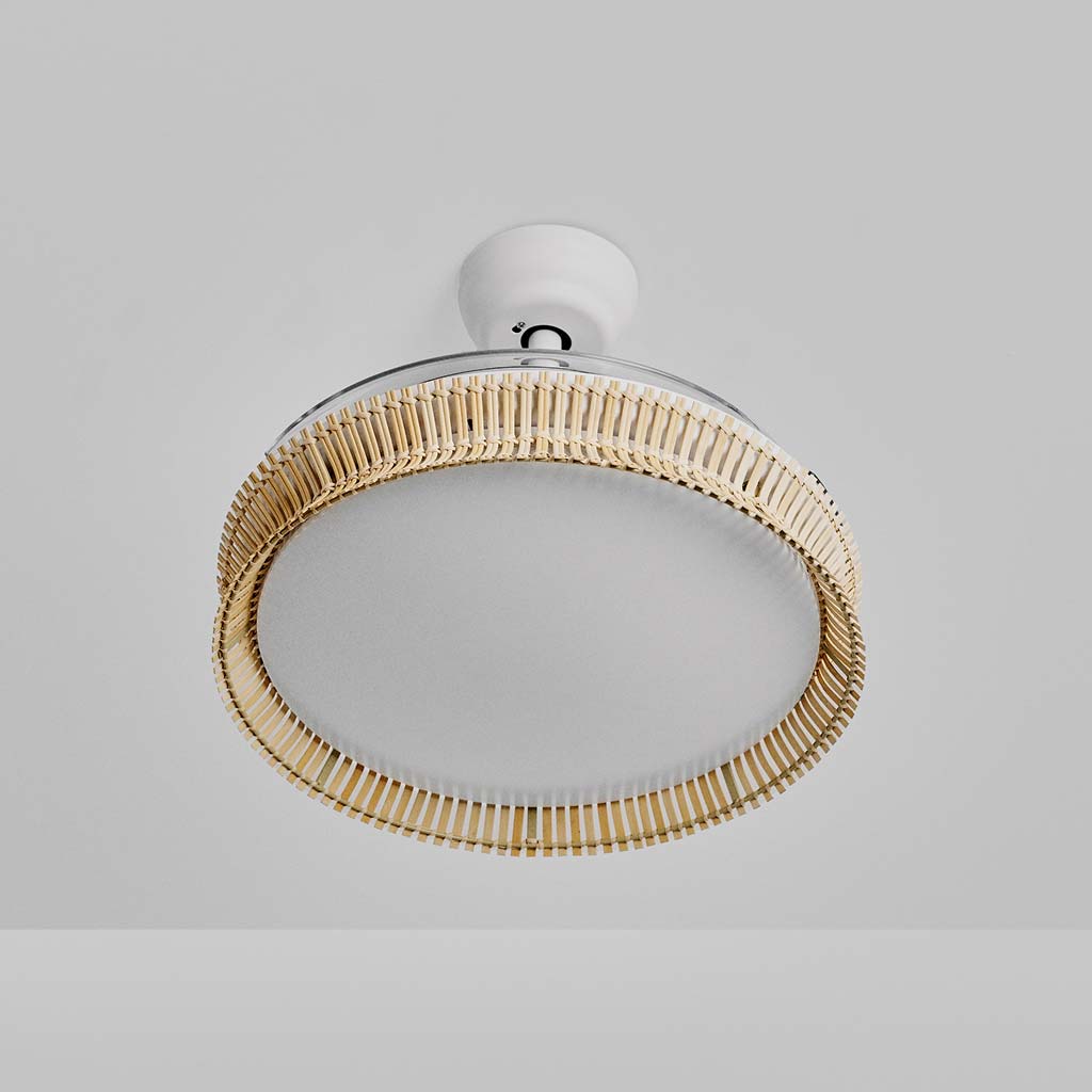 WIND CLEAR RATTAN - Leiser Deckenventilator 40W Ø108cm einziehbare Flügel mit 36W LED-Licht