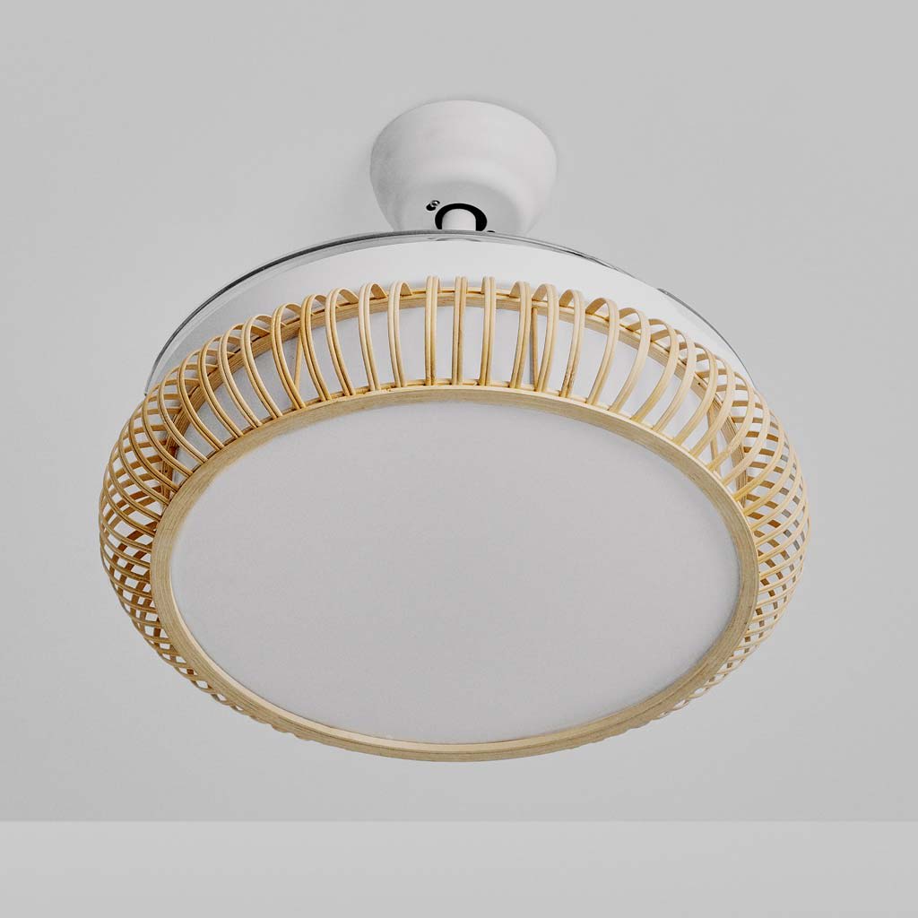 WIND CLEAR RATTAN - Leiser Deckenventilator 40W Ø108cm einziehbare Flügel mit 36W LED-Licht