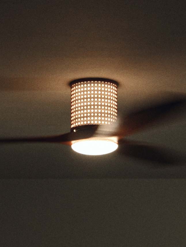 WIND CALM CUSTOM RATTAN - Ceiling fan 40W silent Ø132 cm with LED light in body and lamp