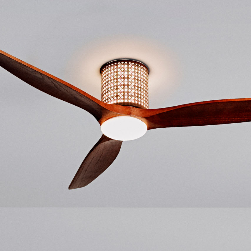 WIND CALM CUSTOM RATTAN - Ventilador de teto 40W silencioso Ø132 cm com luz LED no corpo e lâmpada