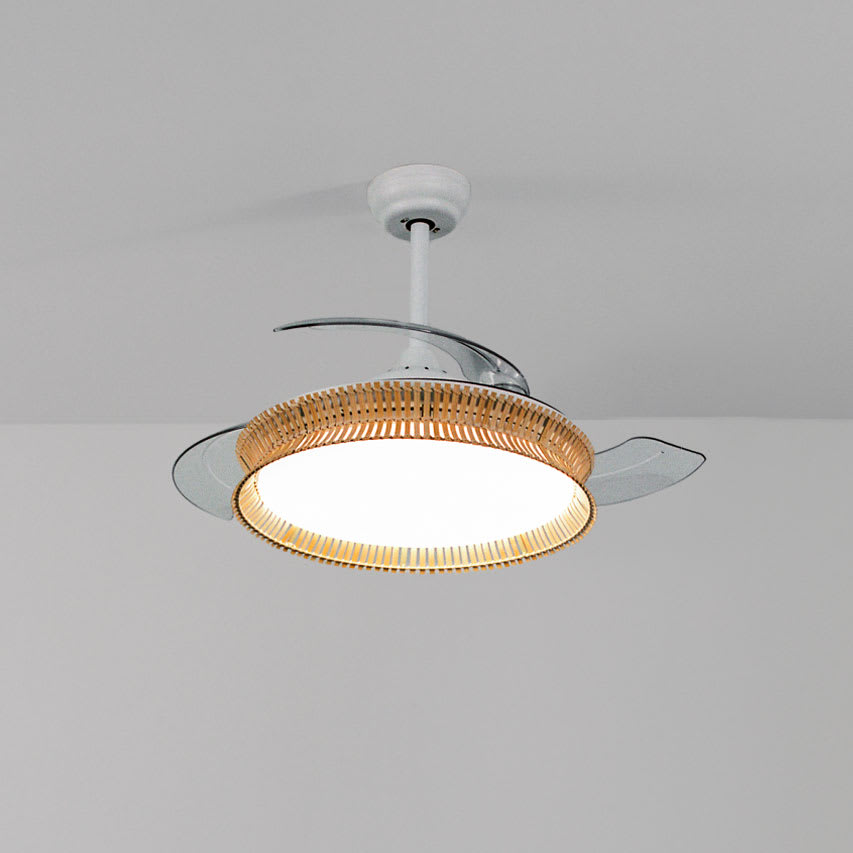 WIND CLEAR RATTAN - Ventilador de teto 40W silencioso Ø108cm lâminas retrácteis com luz LED 36W