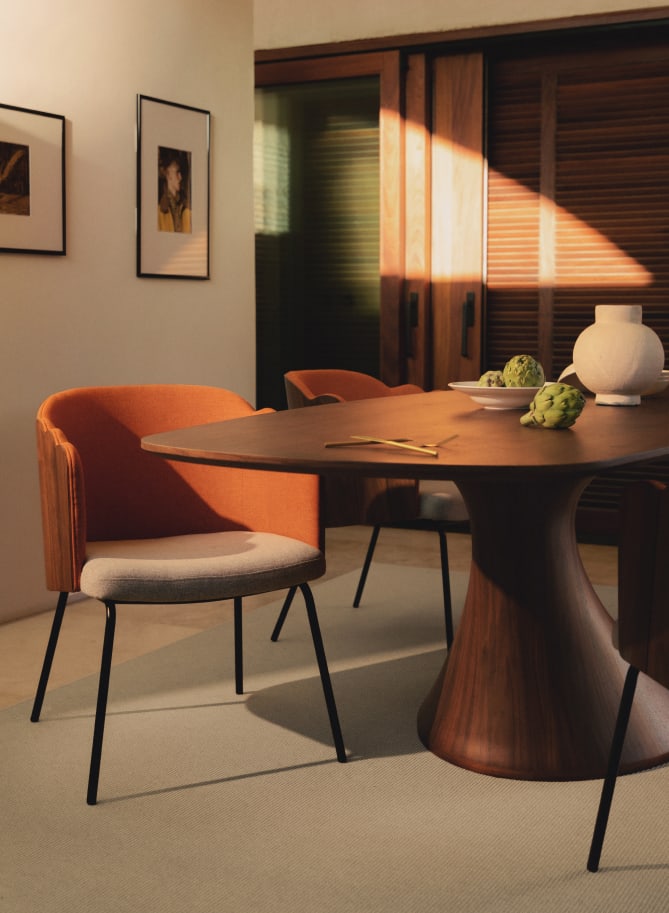 Dining Chair in Wood and Fabric Rene