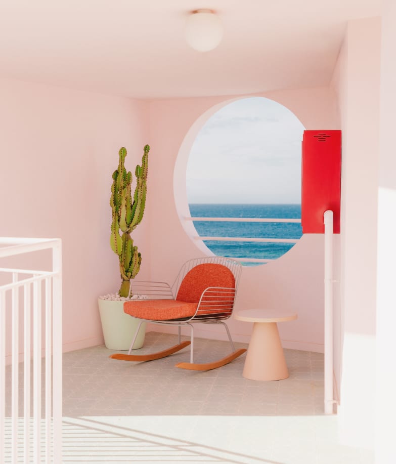 Lumpia Schaukelstuhl aus Metall und Holz