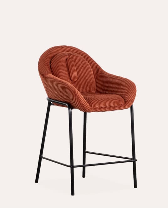 Banco Alto de Veludo Cotelê Grosso e Metal (62 cm) Bres