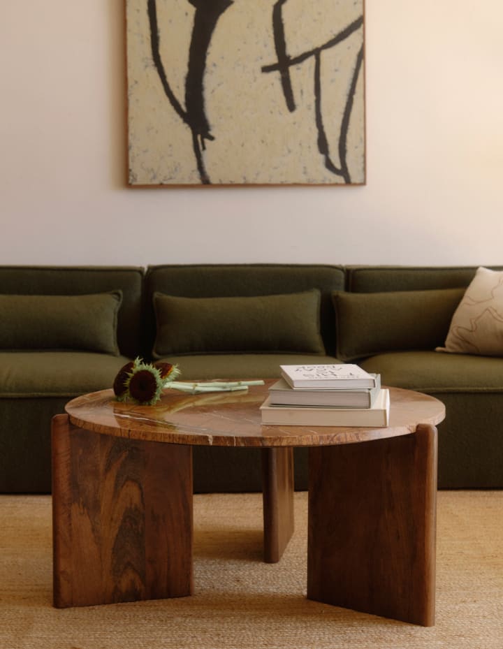 Mesa de Centro Redonda de Madera de Mango y Mármol (Ø86 cm) Crecia