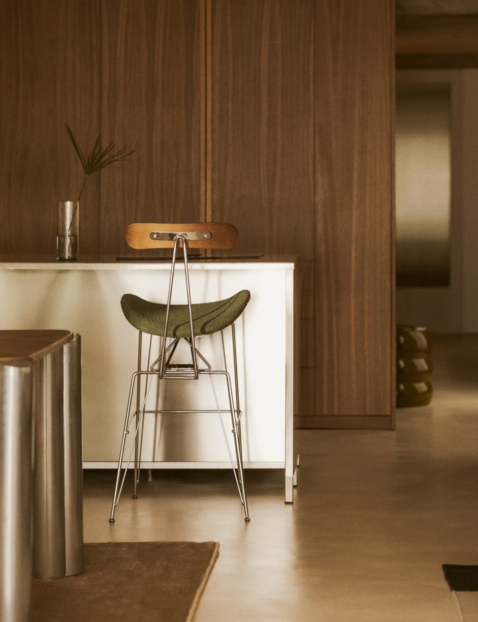 Tabouret Haut en Bois et Tissu (76,5 cm) Brunela 