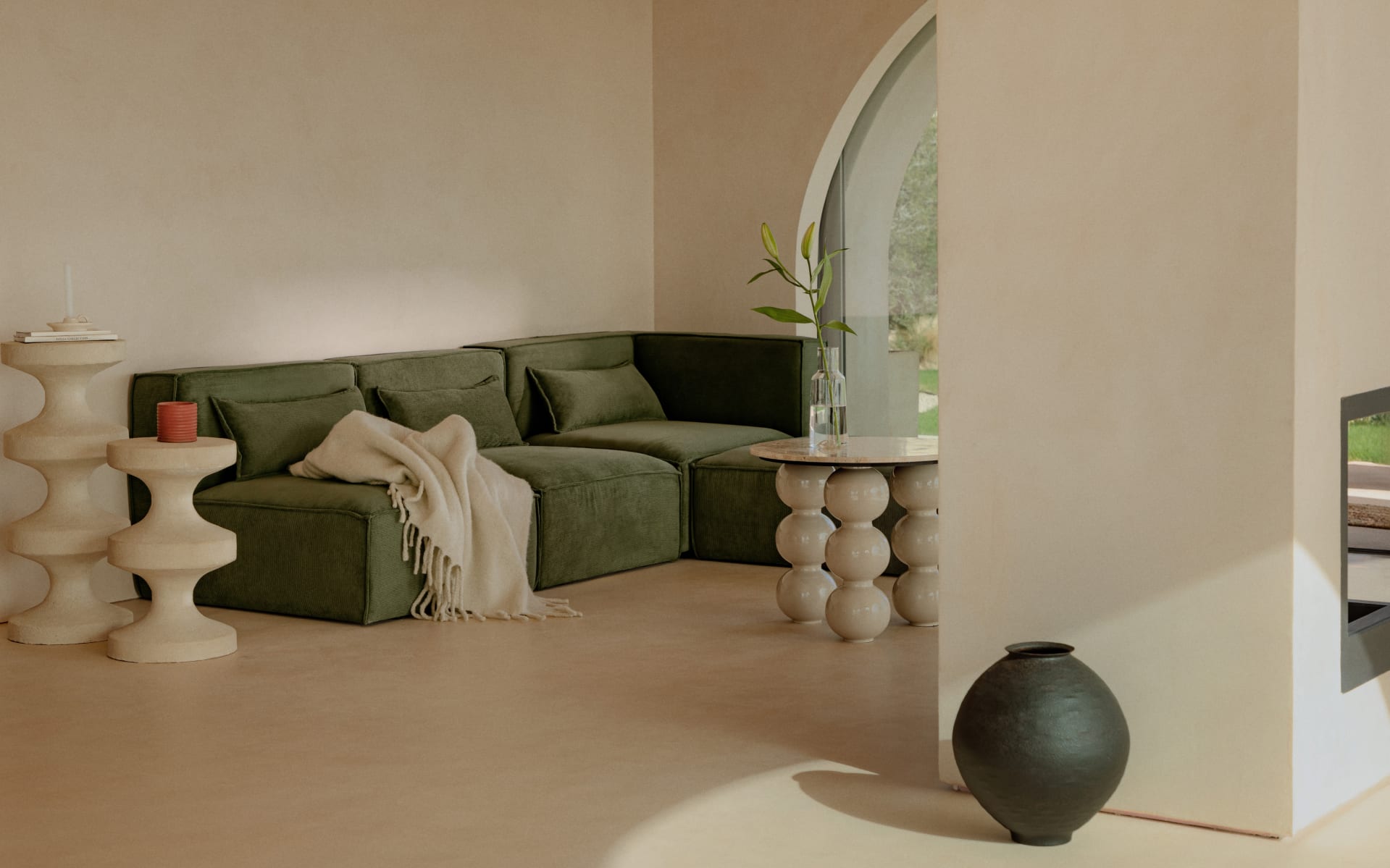 Kilhe 3-teiliges Modulares Ecksofa mit 2 Sesseln und Cord-Pouf