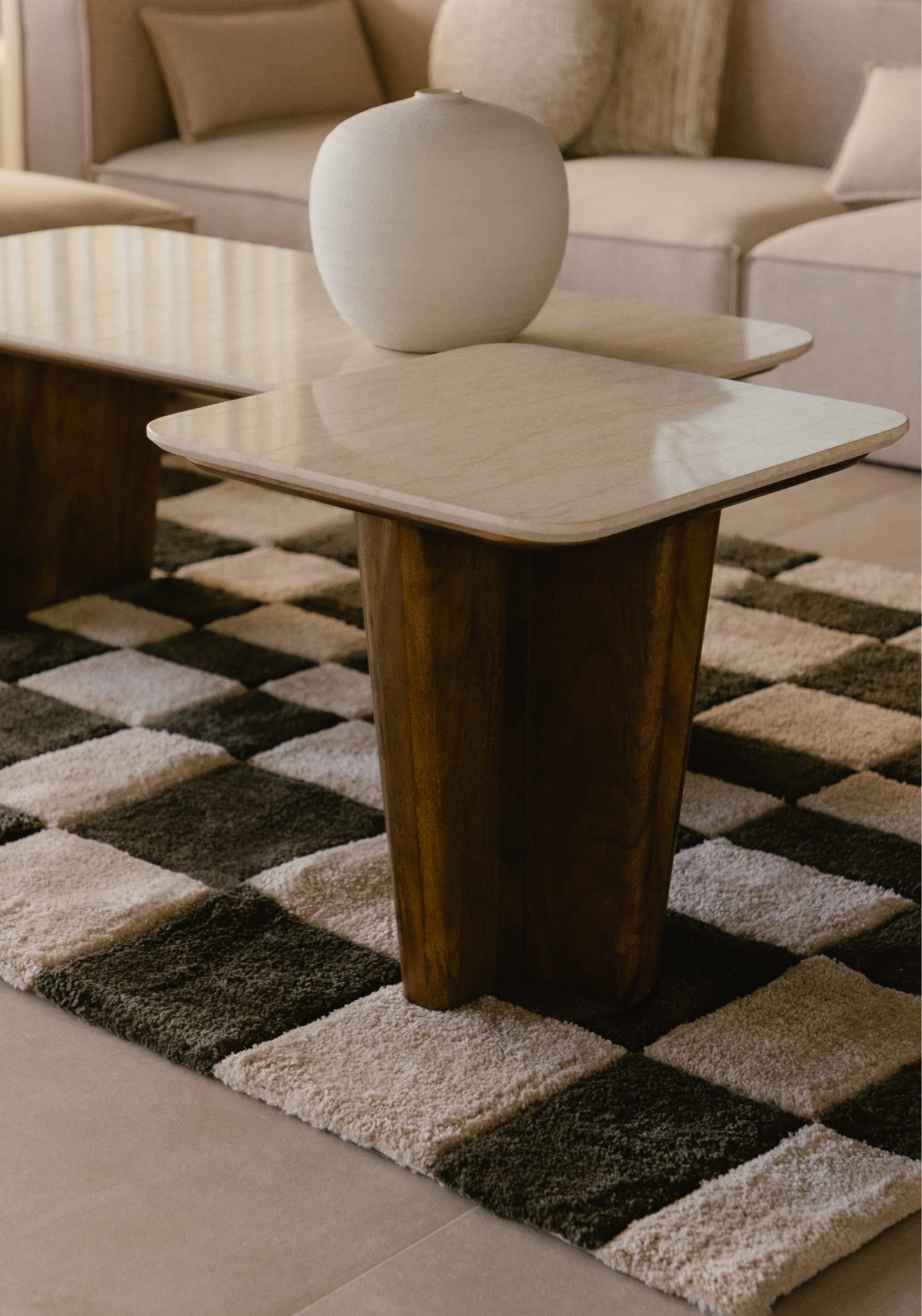 Mesa Auxiliar Cuadrada de Mármol Egipcio y Madera de Mango (50x50 cm) Amatis