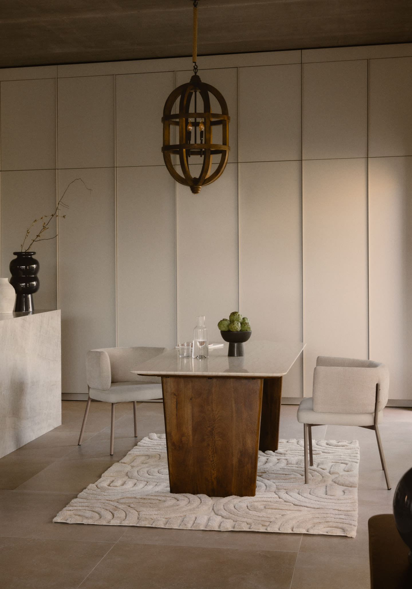 Mesa de Comedor Rectangular de Mármol Egipcio y Madera de Mango (180x90 cm) Amatis