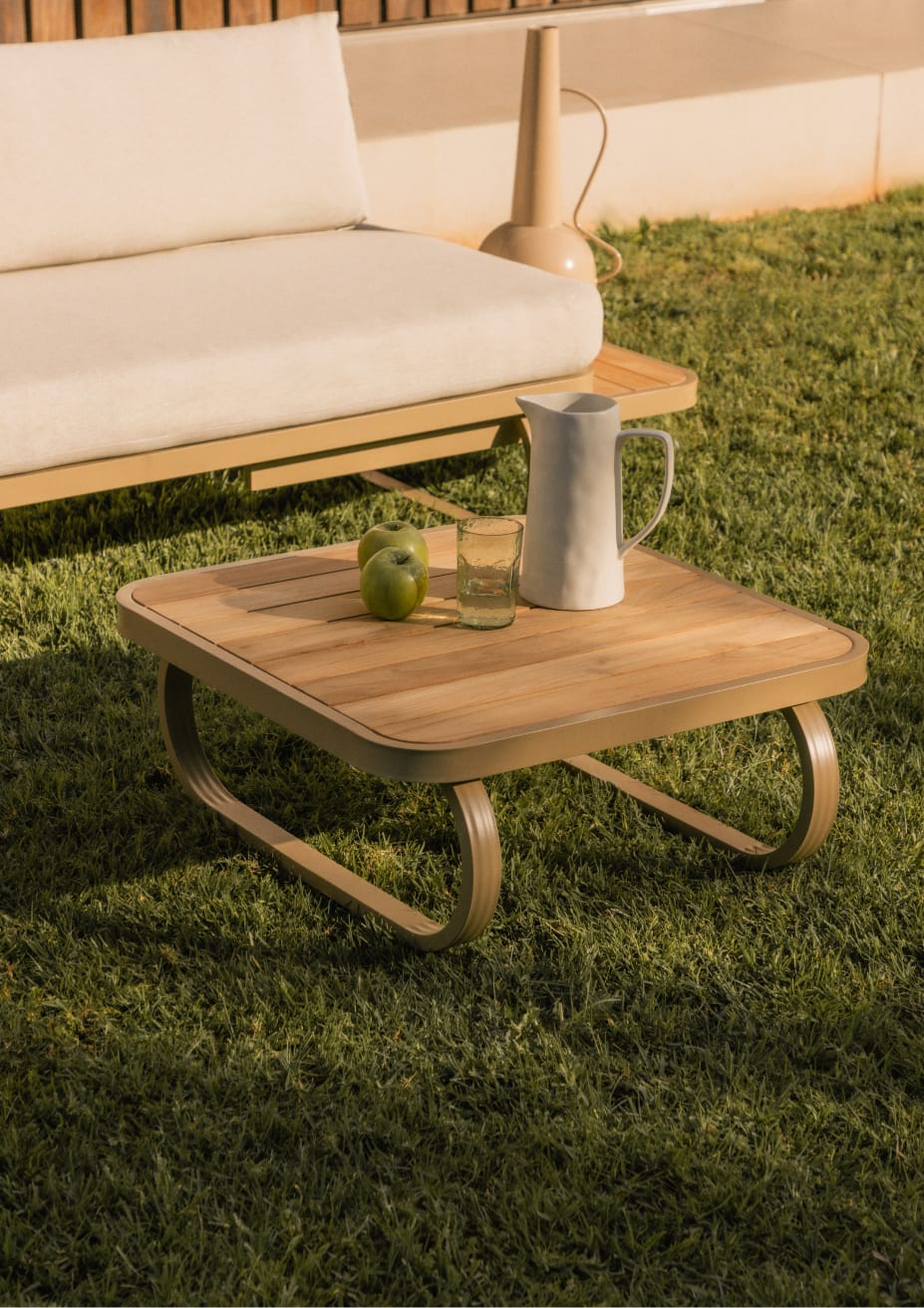 Set de Jardín con 2 Sofás, 1 Sillón y Mesa de Centro de Madera de Teca y Metal Emilia