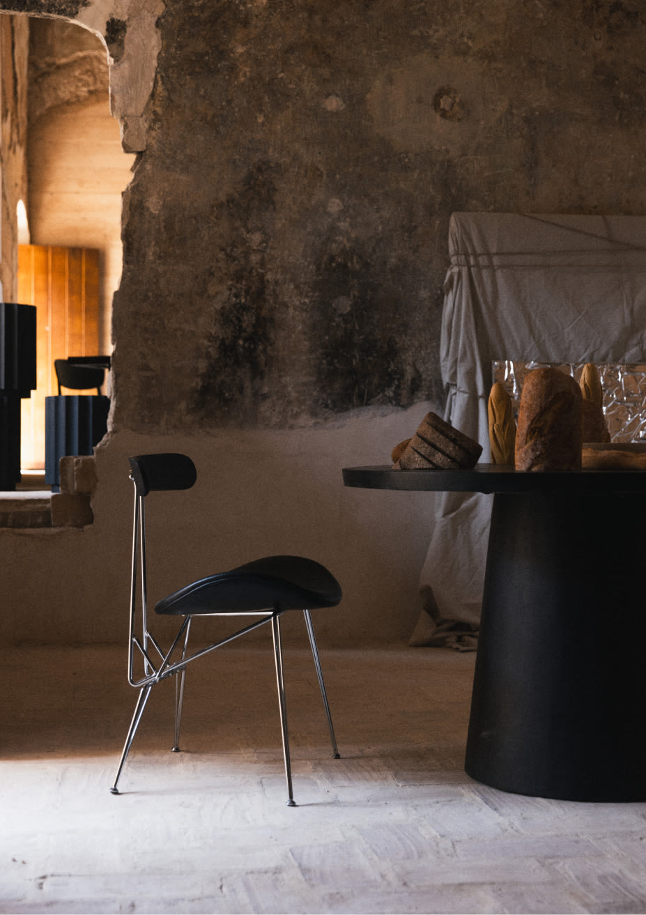 Esszimmerstuhl aus Kunstleder und Holz Brunela