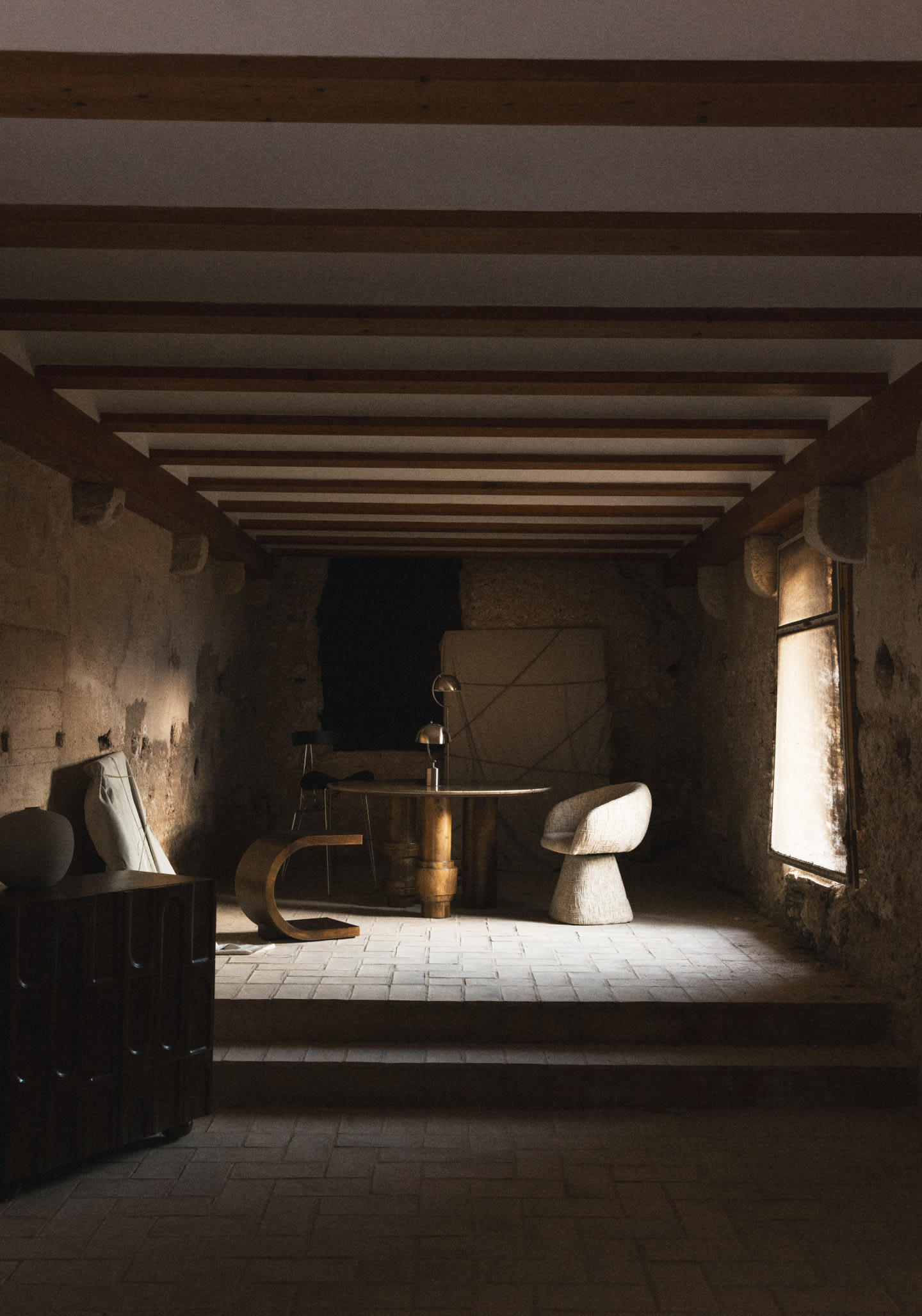 Drehbarer Esszimmerstuhl aus Stoff und Metall Laura