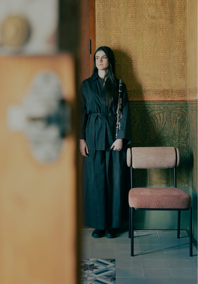 Esszimmerstuhl aus Stoff und Metall Elin