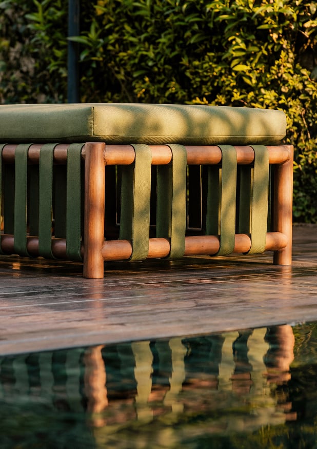 Tumbona Reclinable de Madera de Eucalipto y Tela Edvard